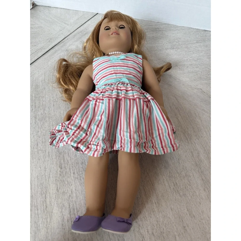 American Girl Maryellen Larkin Doll Strawberry-Blond Hair Hazel Eye Striped Dres